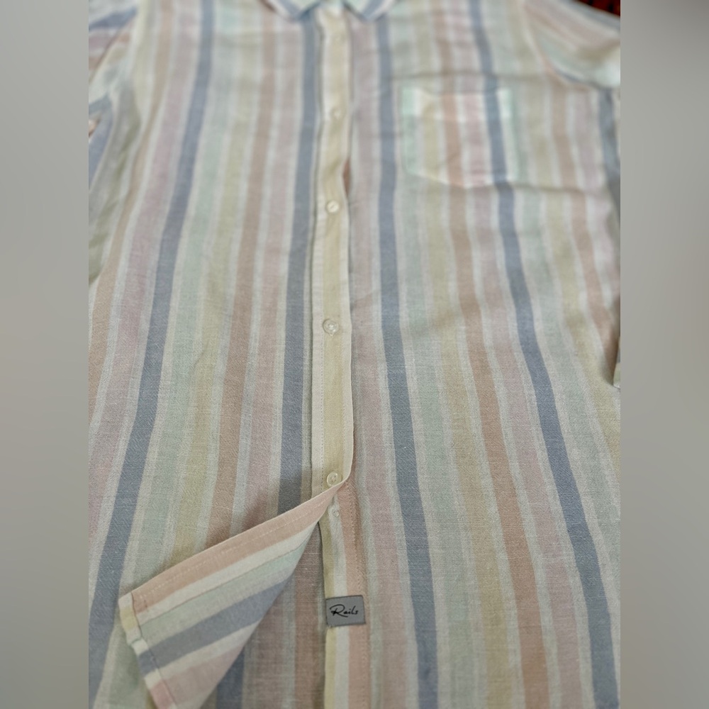 Rails Shirt Charli Mandalay Stripe Button Down Pastel Rainbow Linen Blend L Prep - Picture 4 of 7